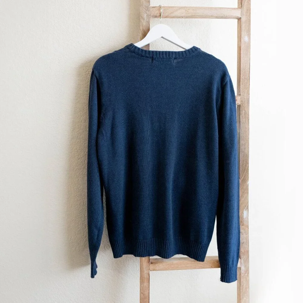 Oscar De La Renta Sweater Men's Sz M Blue Gray Colorblock Cotton LS Crew Neck